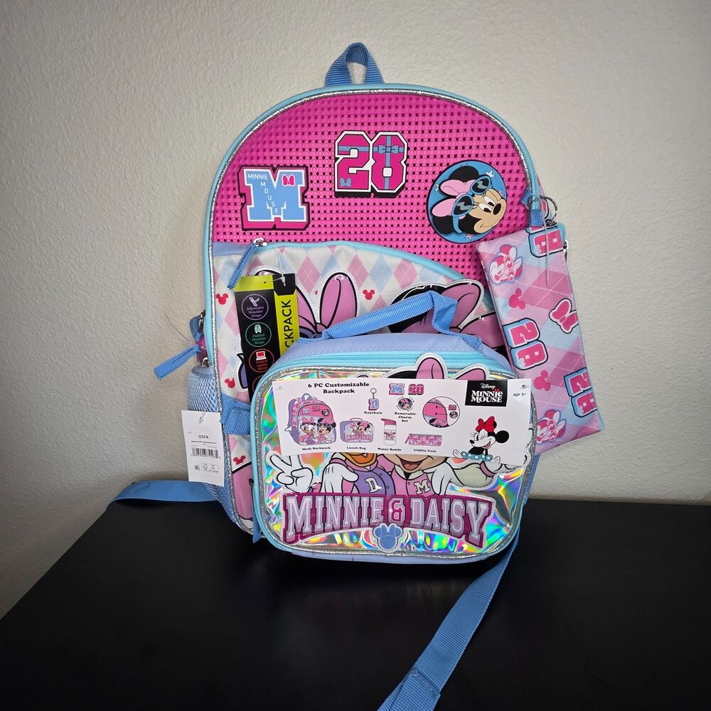 Disney Minnie Mouse & Daisy Duck 6-Piece Backpack Set Pink Blue NWT